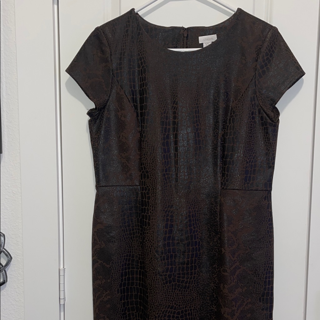Chicos Brown Crocodile Pattern Faux Leather Dress